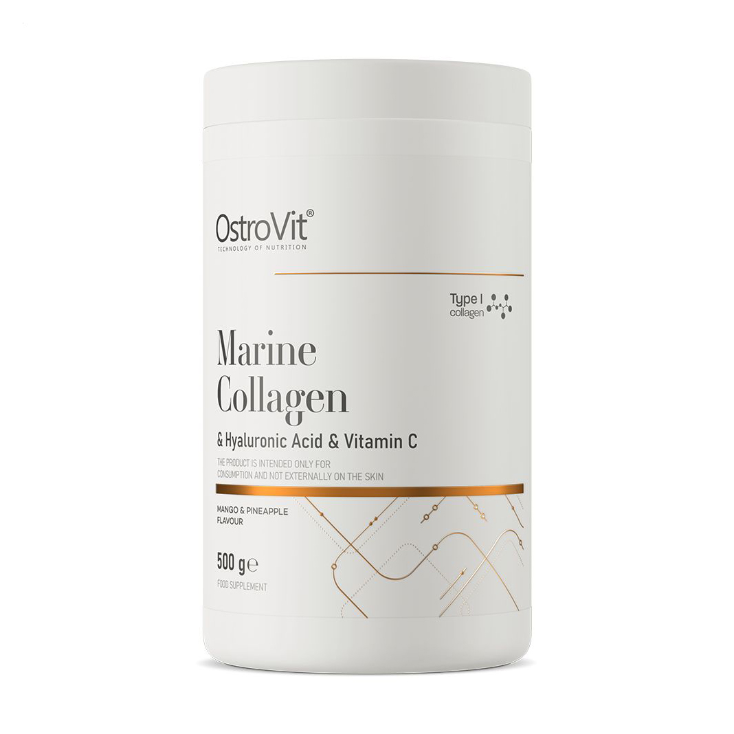 Морський колаген з гіалуроновою кислотою та вітаміном C OstroVit Marine Collagen &amp; Hyaluronic acid &amp; Vitamin C Манго-ананас, в порошку, 500 г